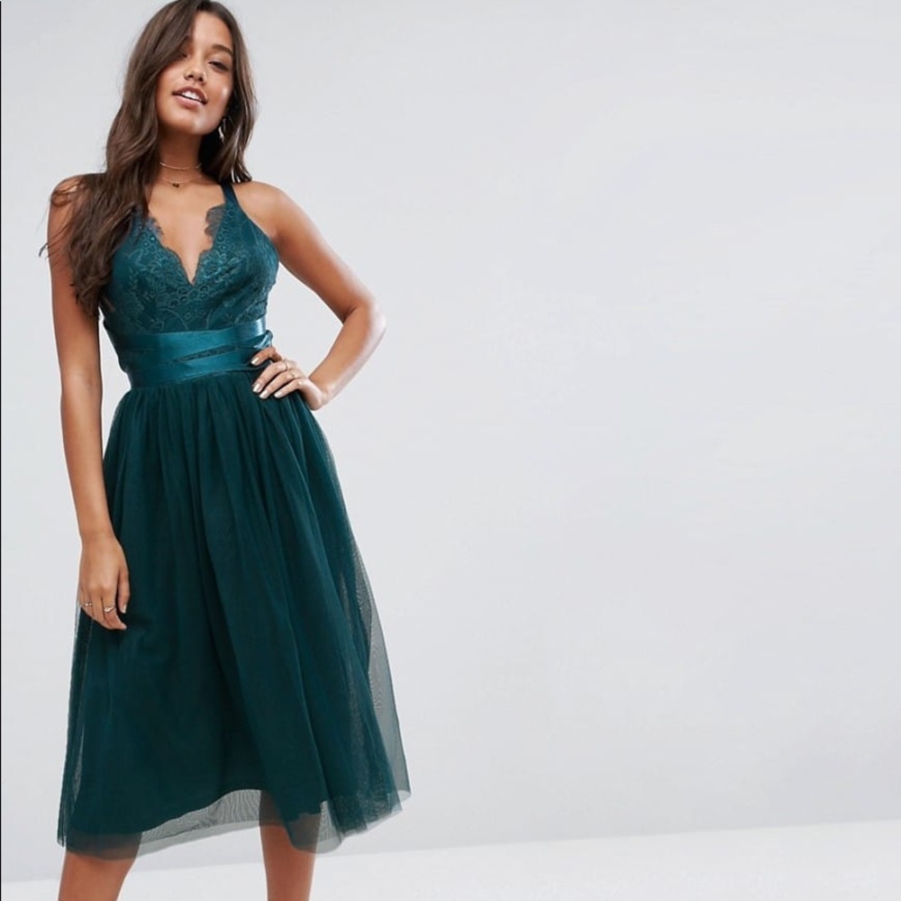 Emerald green ASOS tulle midi dress